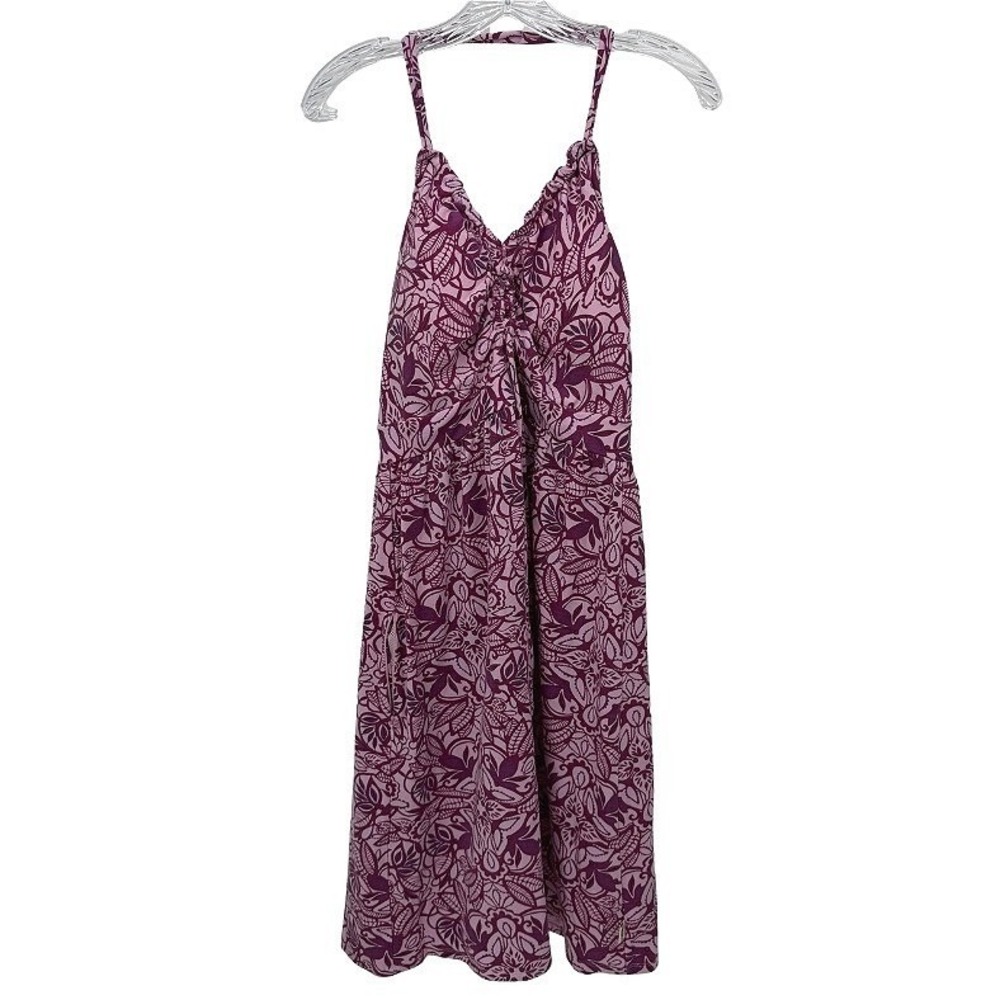 The North‎ Face Halter Dress Purple Floral Ruched Cutout Back Pocket Size SM
